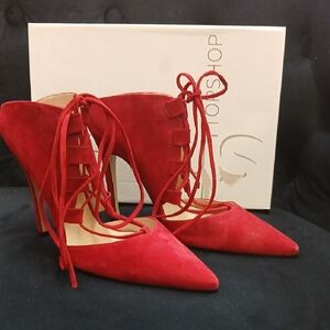 Topshop Red Suade Lace-Up Heels Womens Size 9.5